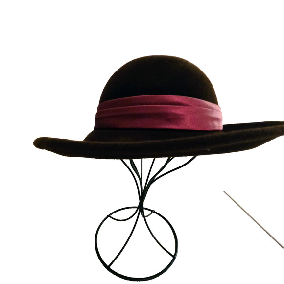 Vintage Betmar brown Fedora wool hat with burgundy satin bow main image 5